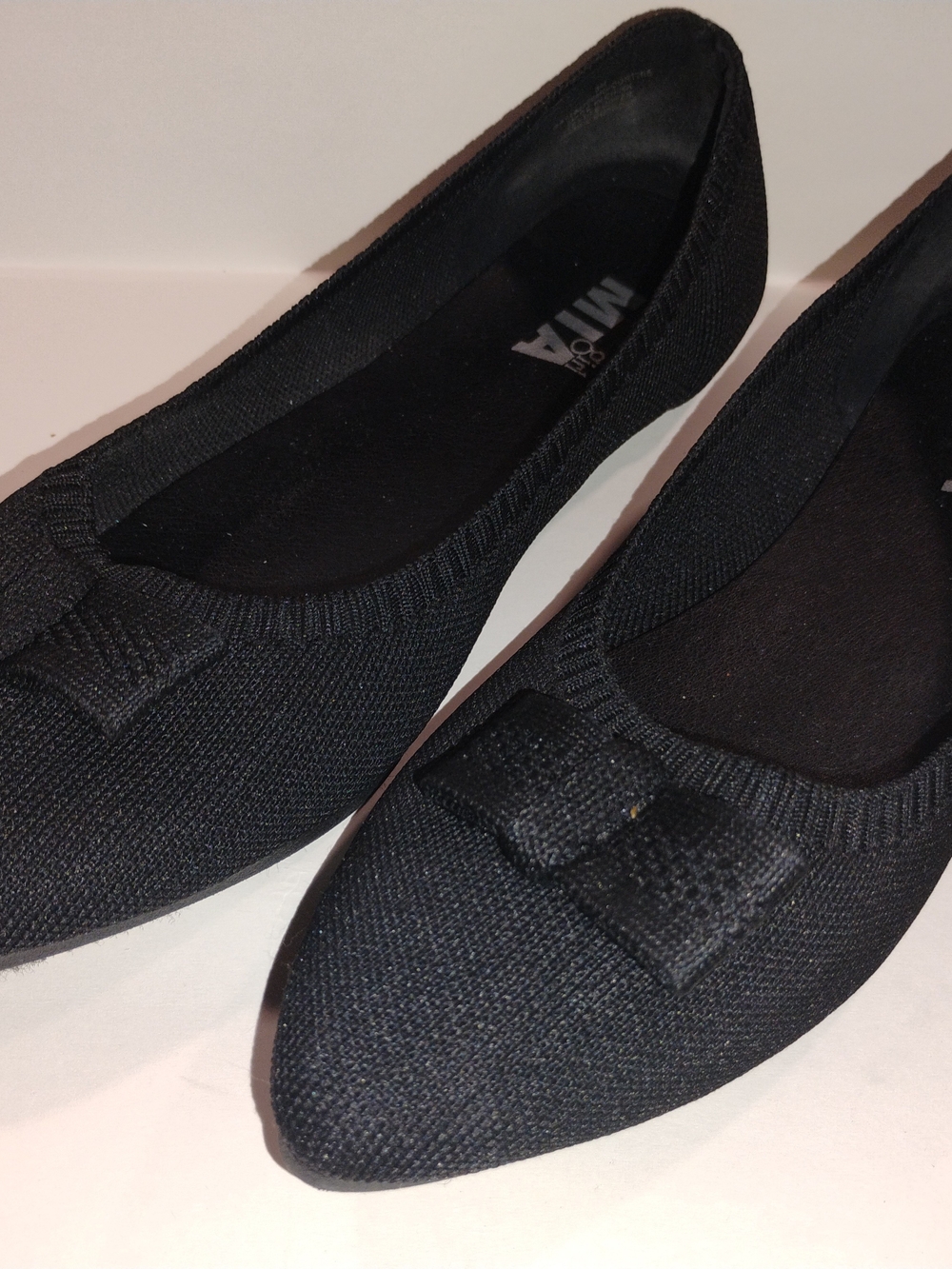 MIA Black Knit Ballet Flats with Decorative Bow